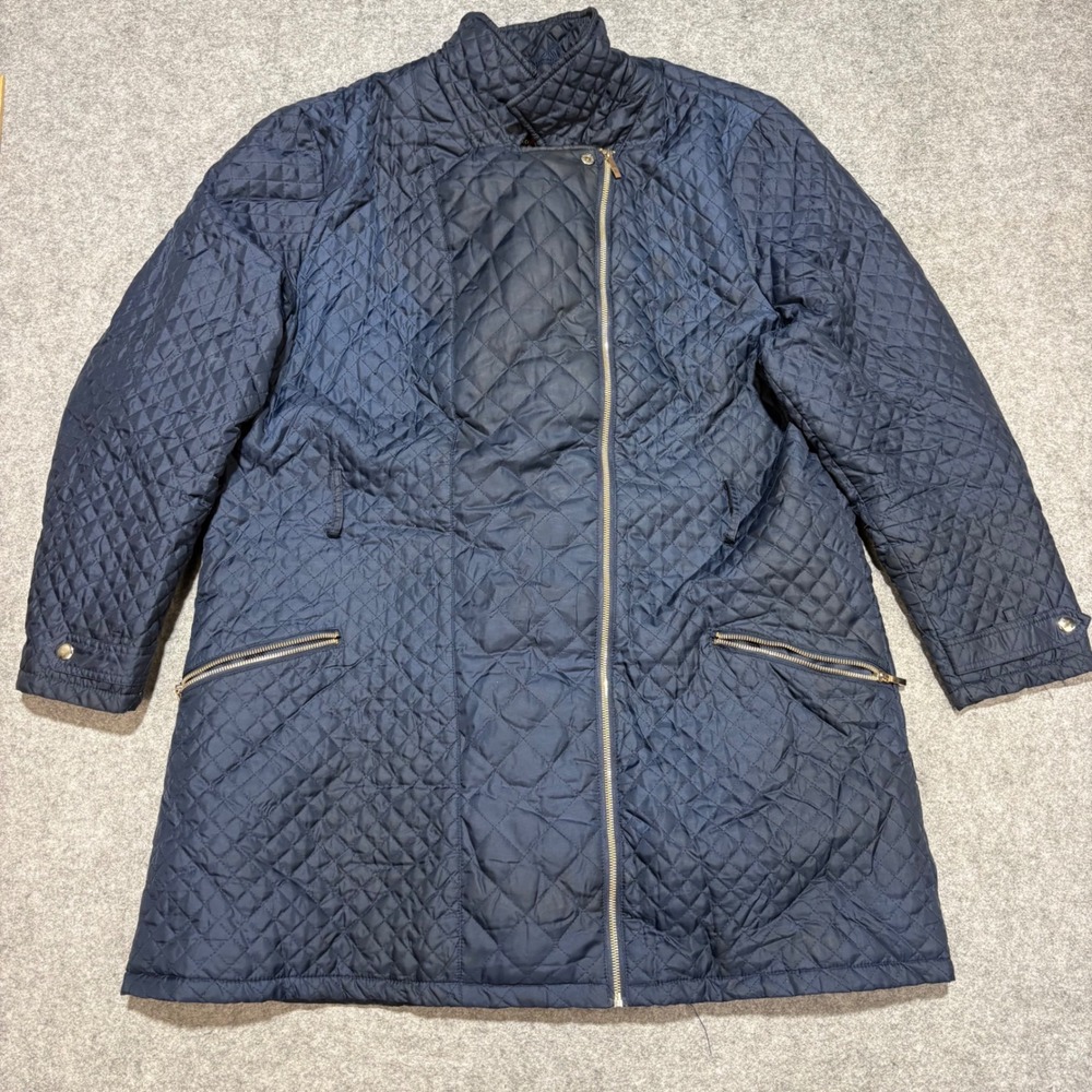 Yoki Outerwear Navy Blue Quilted Faux Fur Lined Asymmetrical Zip Coat Womens 2XL